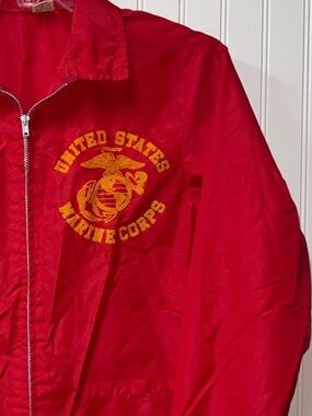 80s US Marine Corps Red Windbreaker Jacket S Vintage Military
